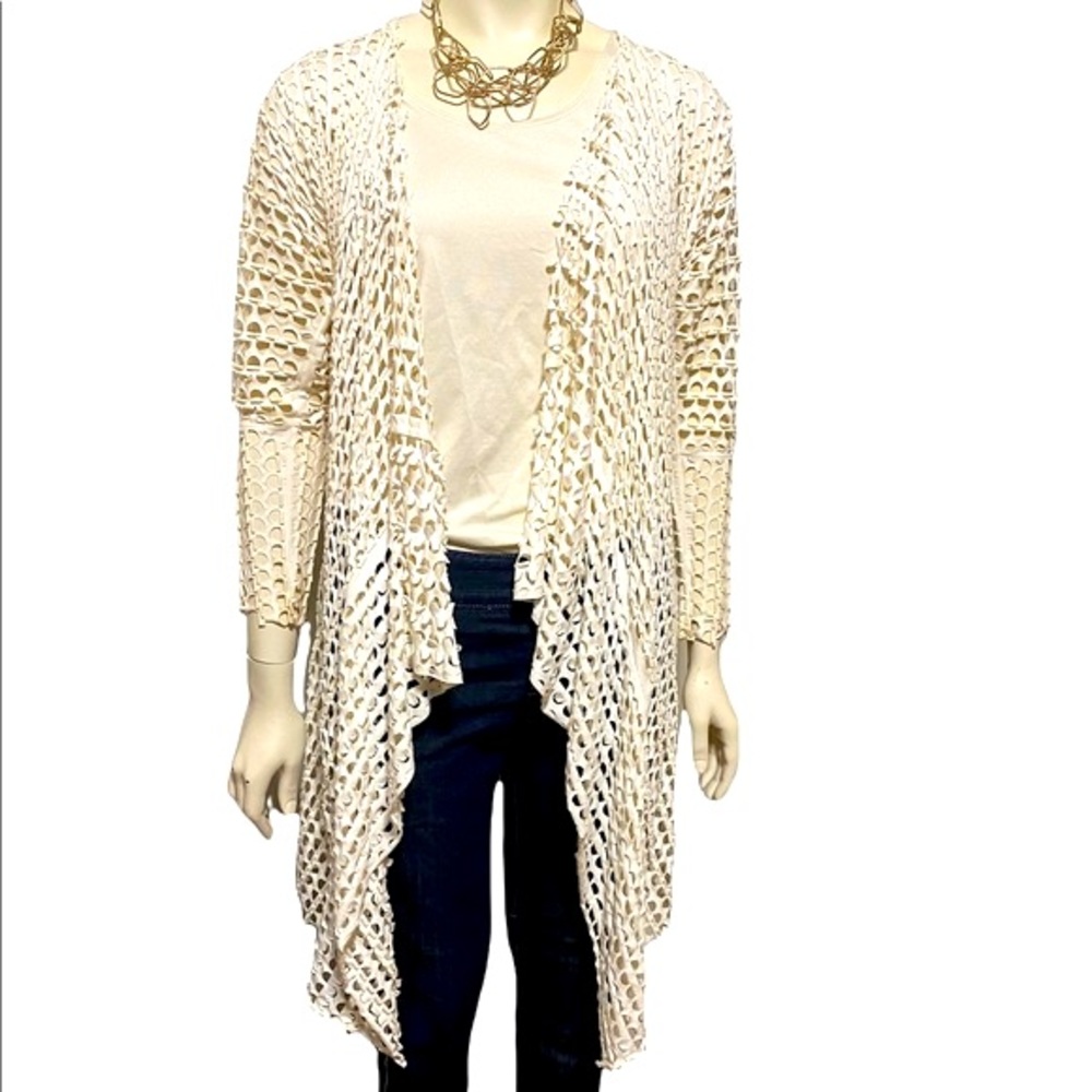LINEA DOMANI Ivory Laser Cut Waterfall Open Drape Duster - L